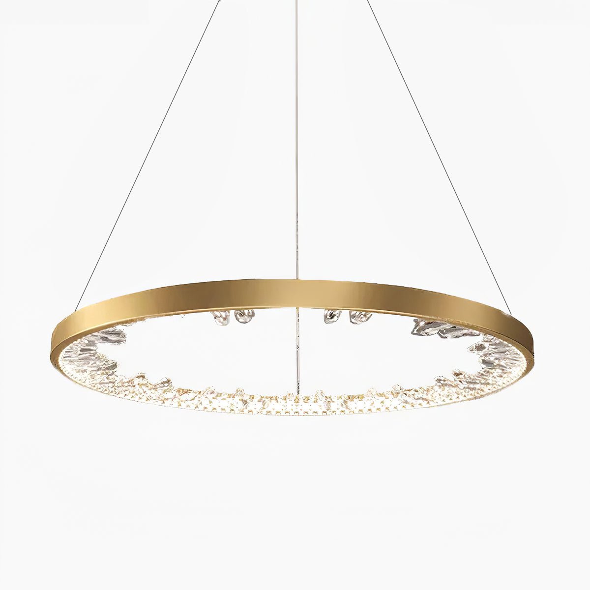 Modern Round Crystal LED Pendant Light Gold Floating Ring Chandelier Ceiling Fixture