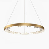 Modern Round Crystal LED Pendant Light Gold Floating Ring Chandelier Ceiling Fixture
