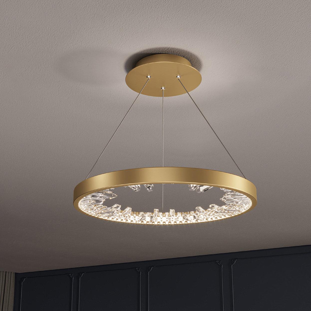 Modern Round Crystal LED Pendant Light Gold Floating Ring Chandelier Ceiling Fixture
