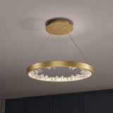 Modern Round Crystal LED Pendant Light Gold Floating Ring Chandelier Ceiling Fixture