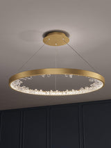 Modern Round Crystal LED Pendant Light Gold Floating Ring Chandelier Ceiling Fixture
