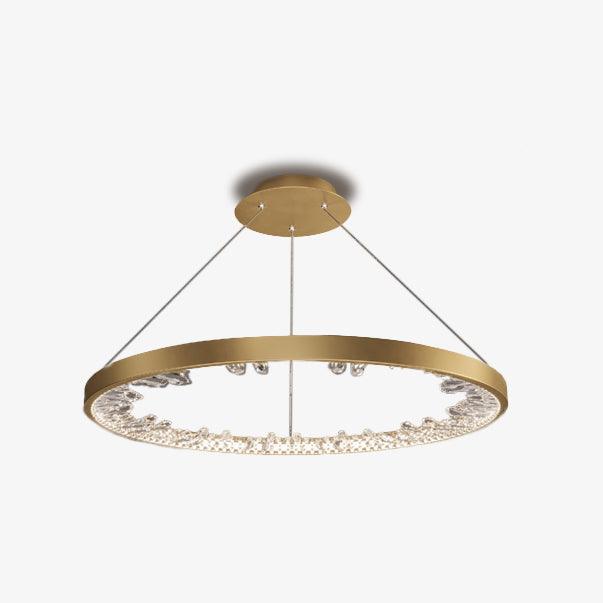 Modern Round Crystal LED Pendant Light Gold Floating Ring Chandelier Ceiling Fixture