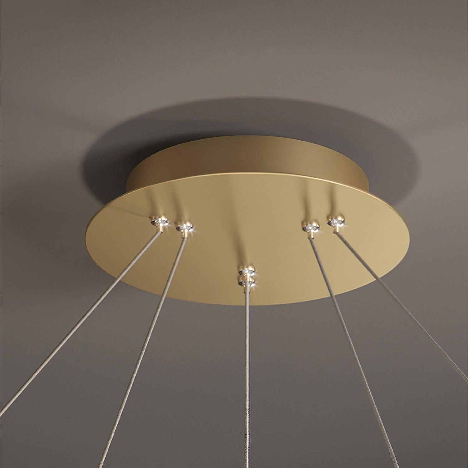 Modern Round Crystal LED Pendant Light Gold Floating Ring Chandelier Ceiling Fixture