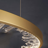 Modern Round Crystal LED Pendant Light Gold Floating Ring Chandelier Ceiling Fixture