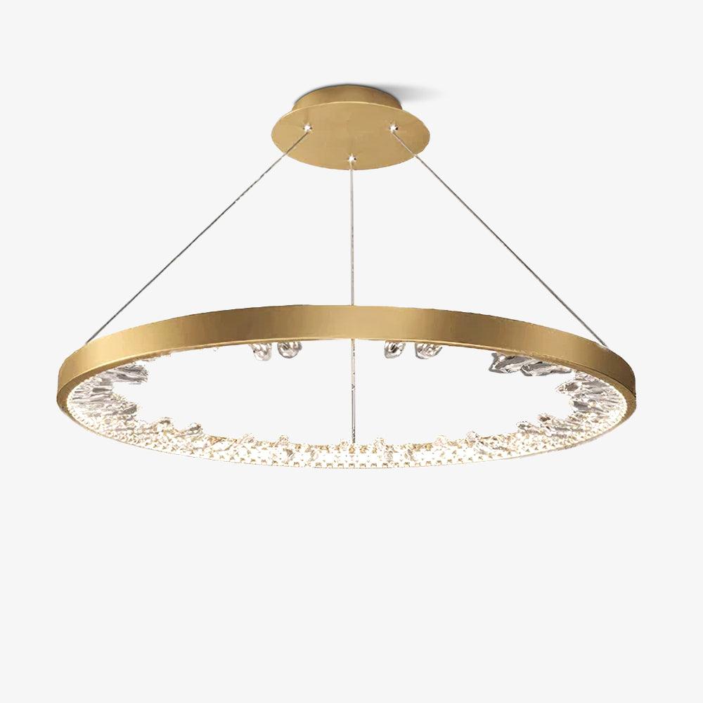 Modern Round Crystal LED Pendant Light Gold Floating Ring Chandelier Ceiling Fixture