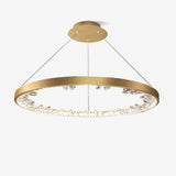 Modern Round Crystal LED Pendant Light Gold Floating Ring Chandelier Ceiling Fixture