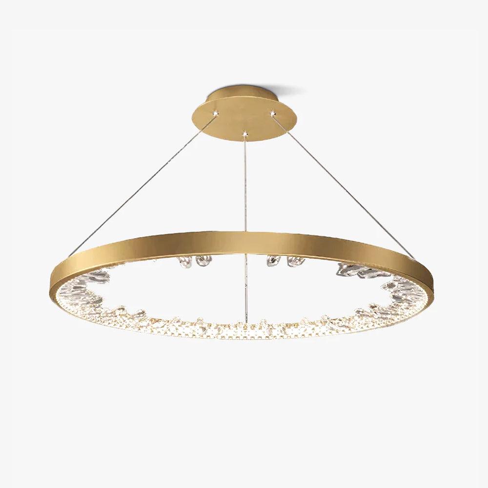 Modern Round Crystal LED Pendant Light Gold Floating Ring Chandelier Ceiling Fixture