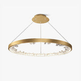 Modern Round Crystal LED Pendant Light Gold Floating Ring Chandelier Ceiling Fixture