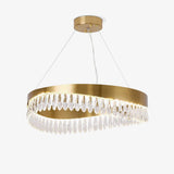 Modern Round Crystal Stick LED Chandelier Pendant Light with Copper Finish for Living and Dining Rooms