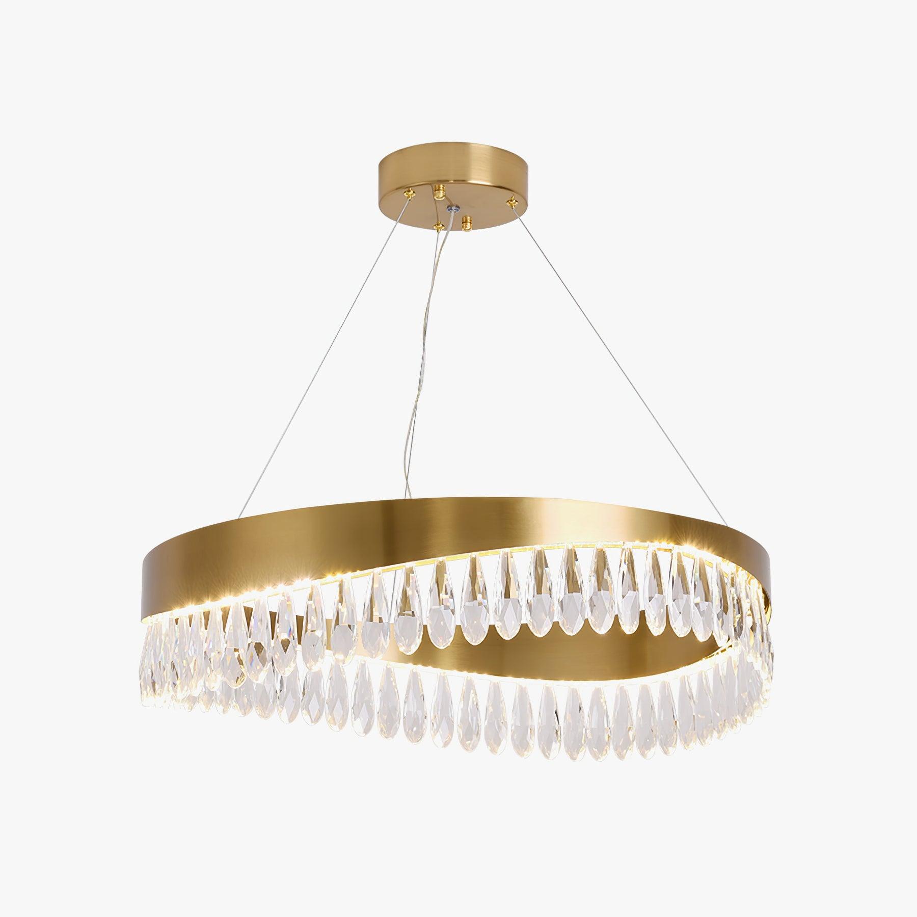 Modern Round Crystal Stick LED Chandelier Pendant Light with Copper Finish for Living and Dining Rooms