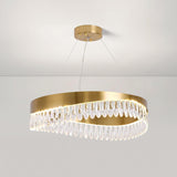 Modern Round Crystal Stick LED Chandelier Pendant Light with Copper Finish for Living and Dining Rooms