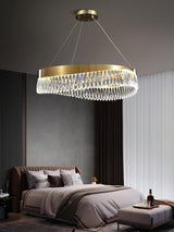 Modern Round Crystal Stick LED Chandelier Pendant Light with Copper Finish for Living and Dining Rooms
