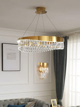Modern Round Crystal Stick LED Chandelier Pendant Light with Copper Finish for Living and Dining Rooms