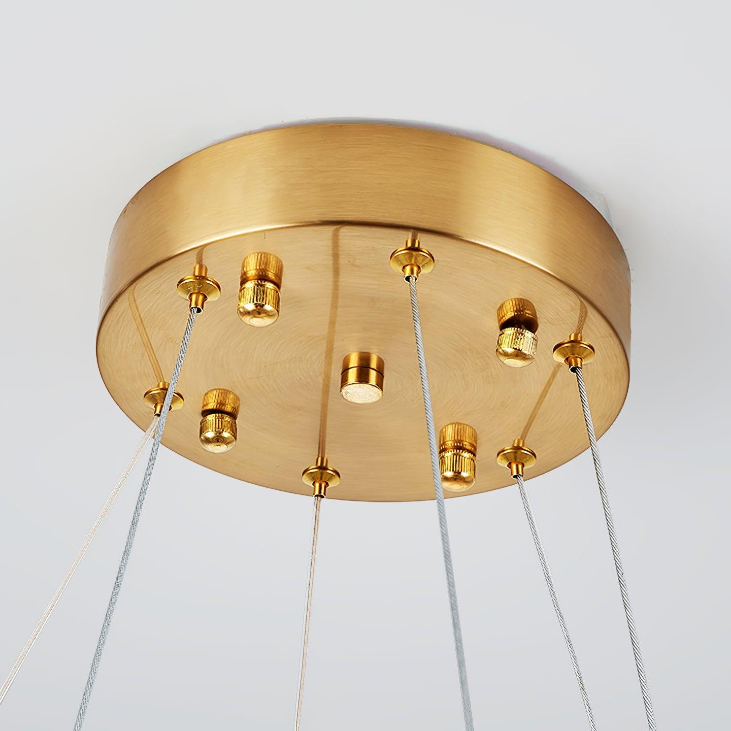 Modern Round Crystal Stick LED Chandelier Pendant Light with Copper Finish for Living and Dining Rooms