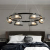 Modern Round Curved Striped Glass LED Chandelier Nordic Smoke Gray Dimmable Pendant