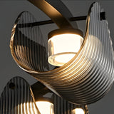 Modern Round Curved Striped Glass LED Chandelier Nordic Smoke Gray Dimmable Pendant