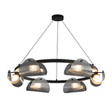 Modern Round Curved Striped Glass LED Chandelier Nordic Smoke Gray Dimmable Pendant