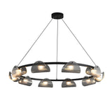 Modern Round Curved Striped Glass LED Chandelier Nordic Smoke Gray Dimmable Pendant