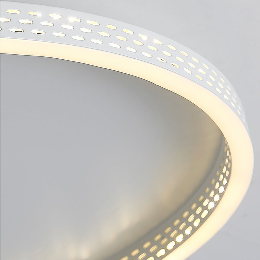 Dimmable Round LED Flush Mount Ceiling Light with Modern Hollow Edge Design for Bedroom
