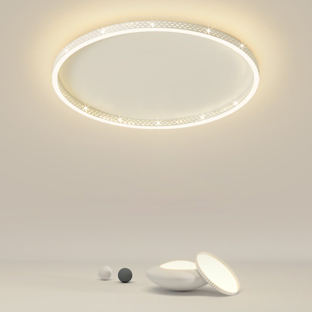 Dimmable Round LED Flush Mount Ceiling Light with Modern Hollow Edge Design for Bedroom