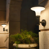Modern Round Flower Solar Wall Lamp Waterproof Outdoor LED Sconce in Black