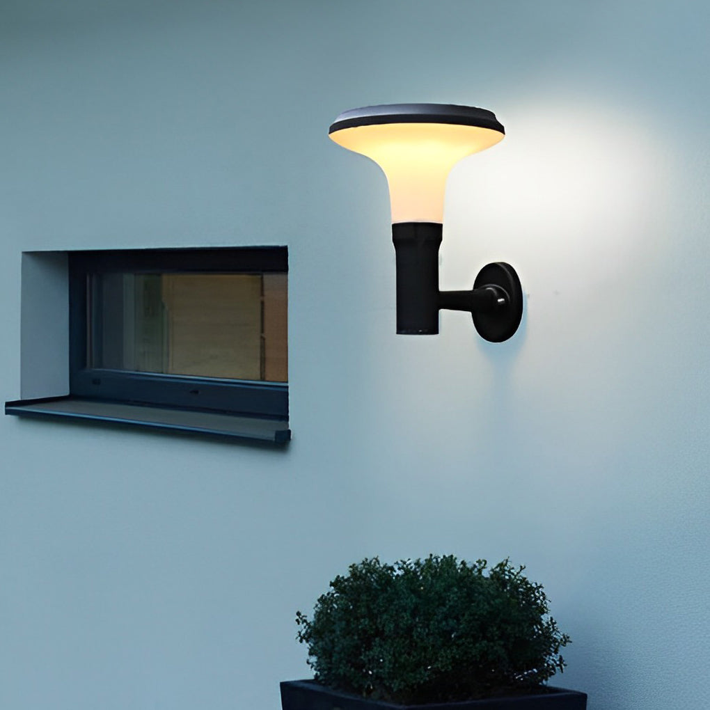 Modern Round Flower Solar Wall Lamp Waterproof Outdoor LED Sconce in Black