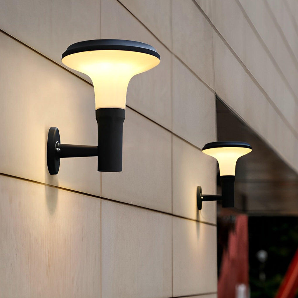 Modern Round Flower Solar Wall Lamp Waterproof Outdoor LED Sconce in Black