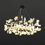 Modern Round Ginkgo Leaf Chandelier with Handcrafted Ceramic Petals and Metal Frame