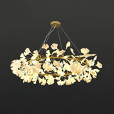 Modern Round Ginkgo Leaf Chandelier with Handcrafted Ceramic Petals and Metal Frame