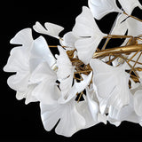 Modern Round Ginkgo Leaf Chandelier with Handcrafted Ceramic Petals and Metal Frame