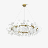 Modern Round Ginkgo Leaf Chandelier with Handcrafted Ceramic Petals and Metal Frame