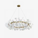 Modern Round Ginkgo Leaf Chandelier with Handcrafted Ceramic Petals and Metal Frame