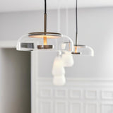Modern Round Glass and Brass Pendant Light Fixture for Contemporary Interior Lighting