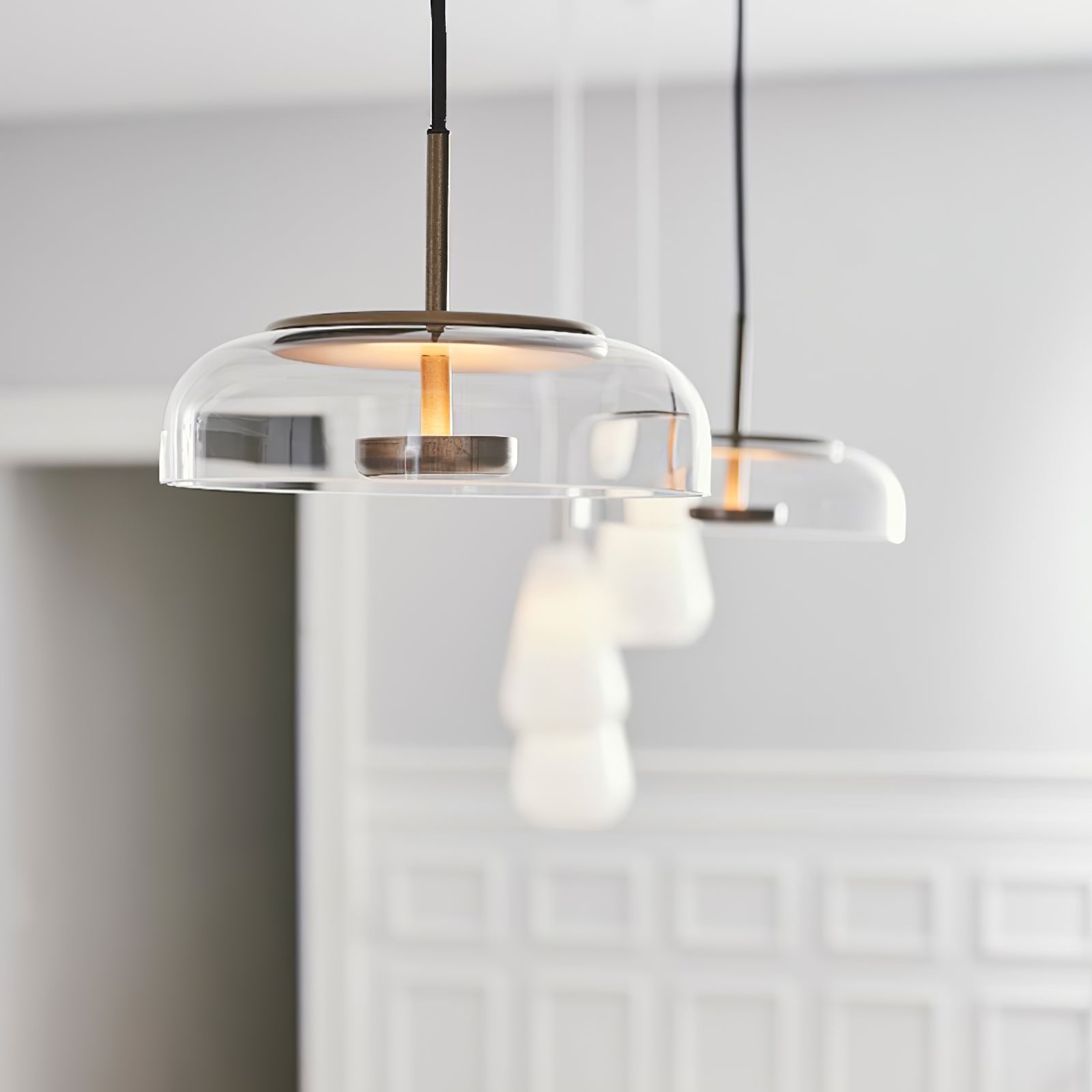 Modern Round Glass and Brass Pendant Light Fixture for Contemporary Interior Lighting
