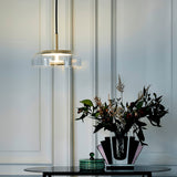 Modern Round Glass and Brass Pendant Light Fixture for Contemporary Interior Lighting