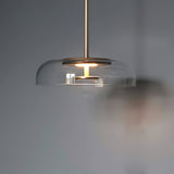 Modern Round Glass and Brass Pendant Light Fixture for Contemporary Interior Lighting