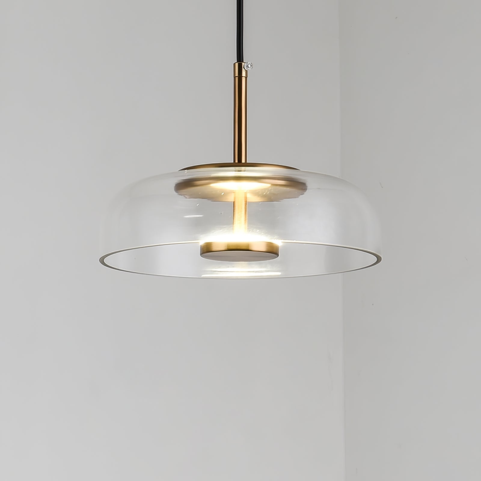 Modern Round Glass and Brass Pendant Light Fixture for Contemporary Interior Lighting