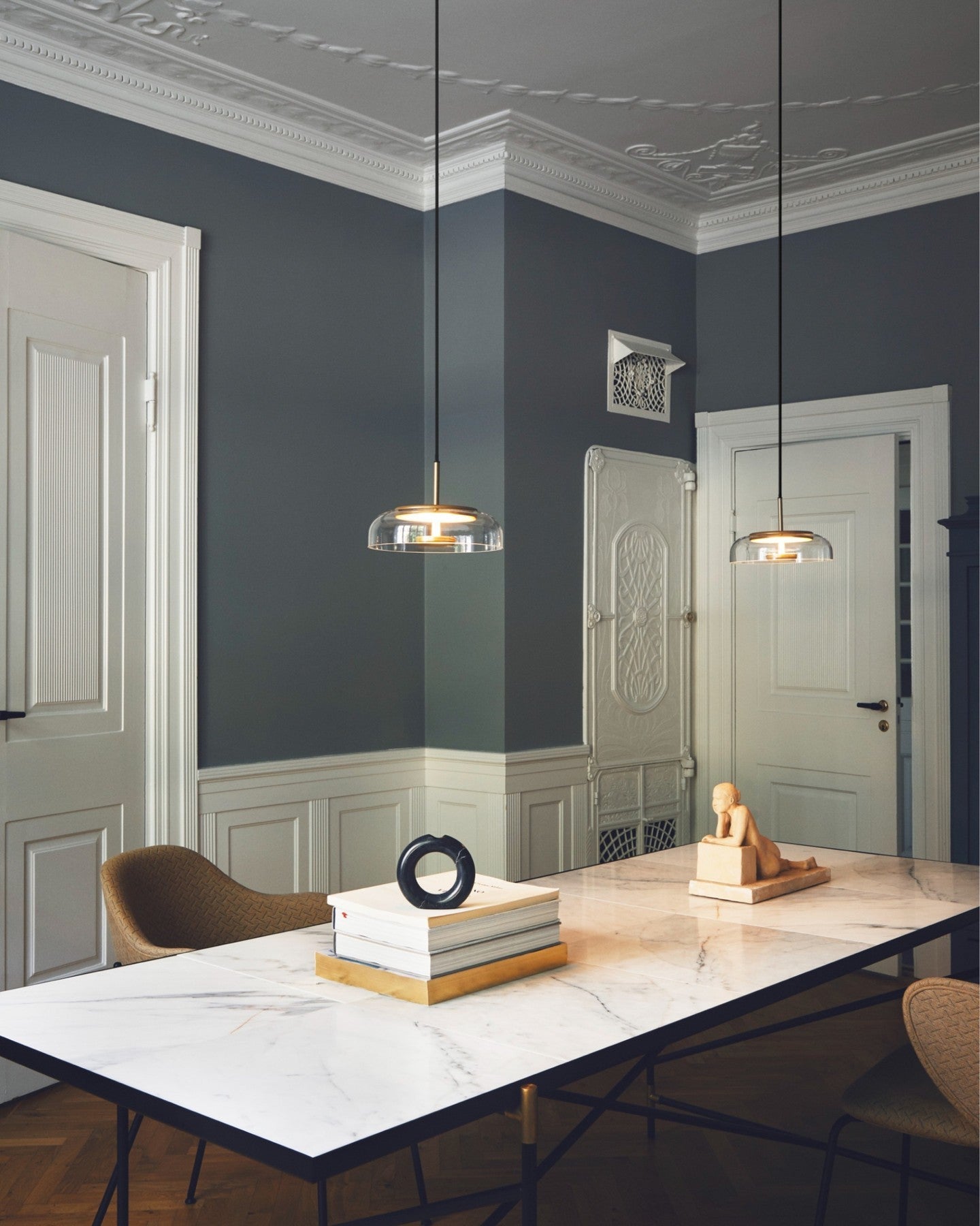 Modern Round Glass and Brass Pendant Light Fixture for Contemporary Interior Lighting