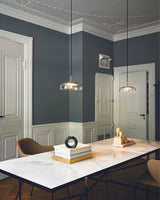 Modern Round Glass and Brass Pendant Light Fixture for Contemporary Interior Lighting