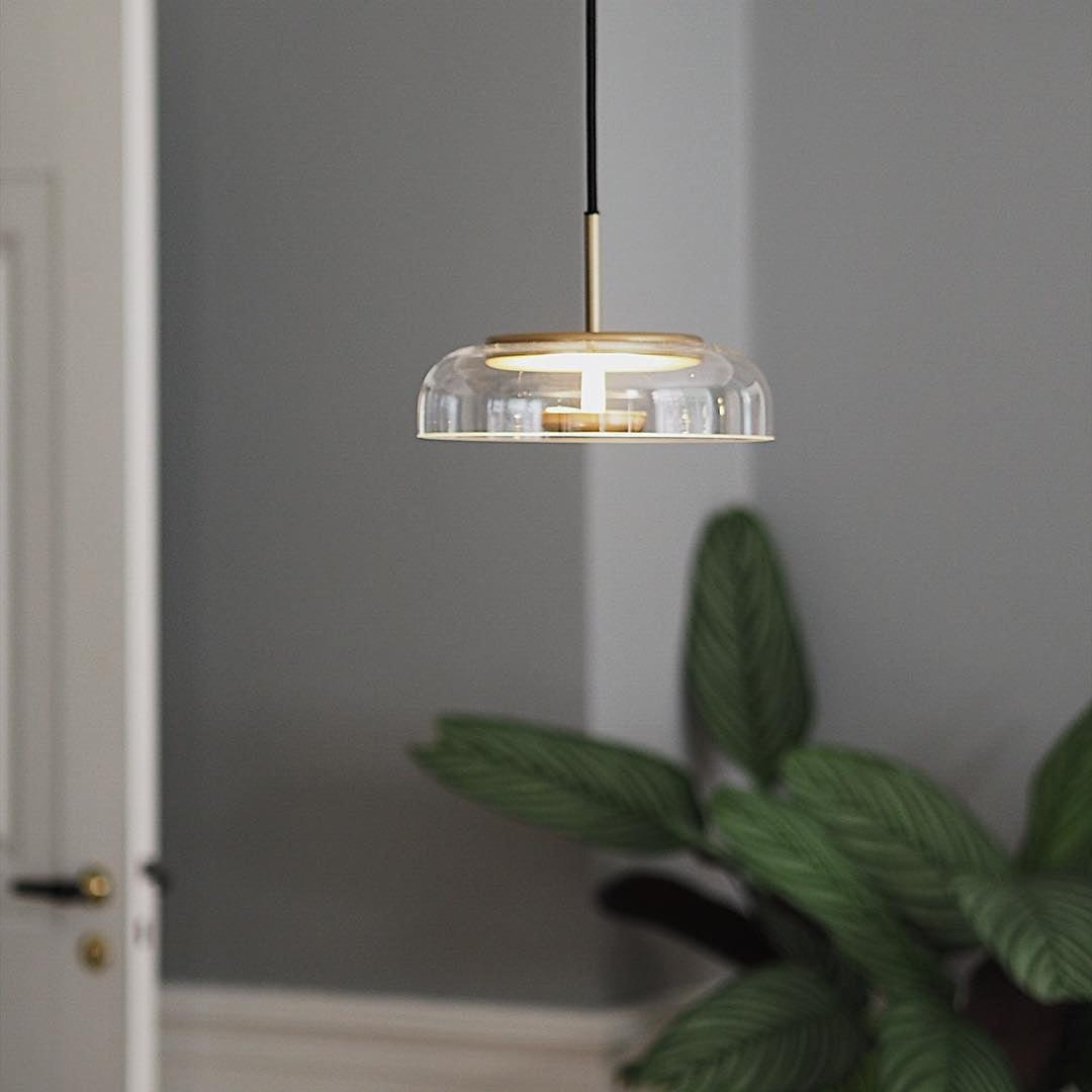 Modern Round Glass and Brass Pendant Light Fixture for Contemporary Interior Lighting