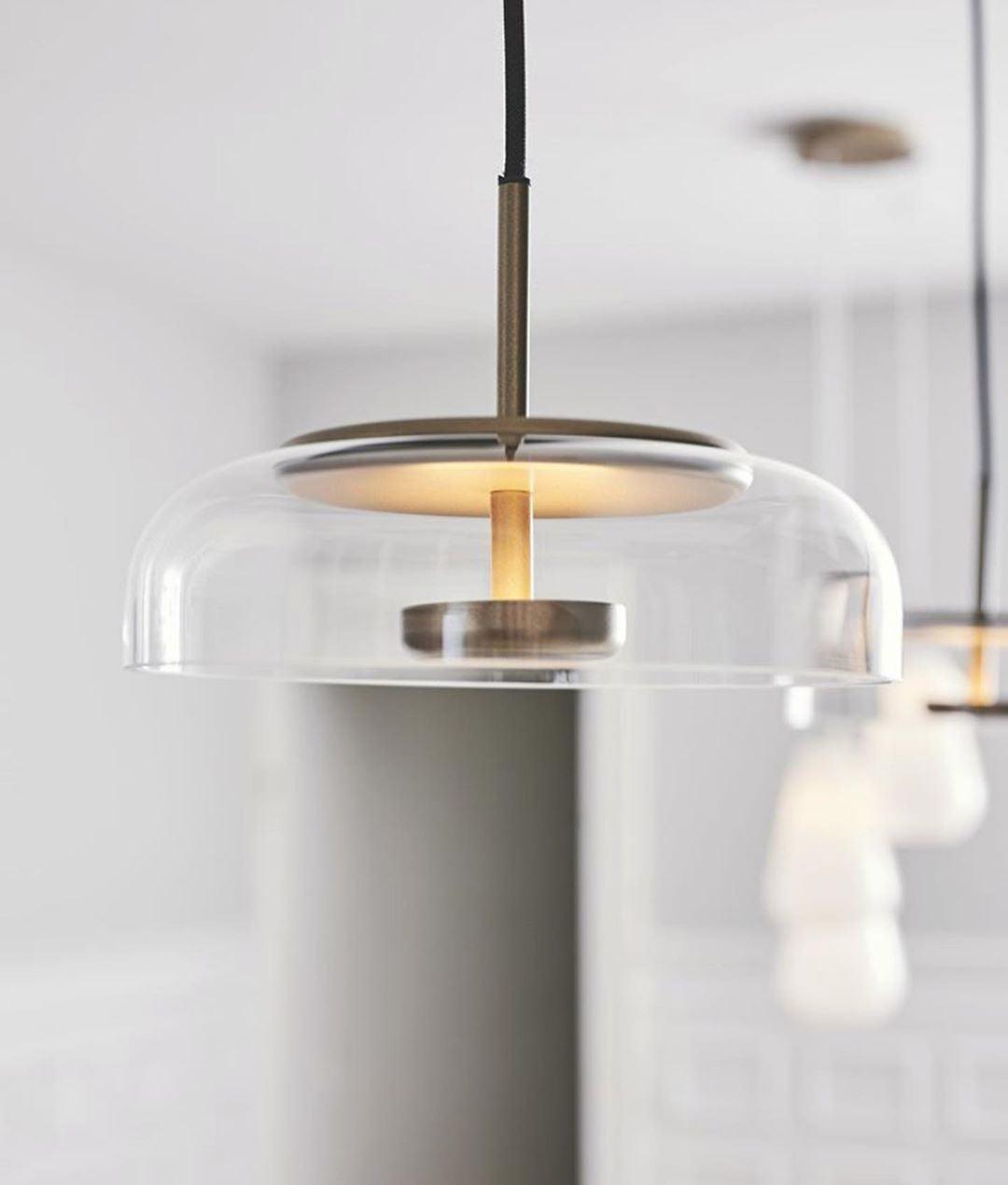 Modern Round Glass and Brass Pendant Light Fixture for Contemporary Interior Lighting