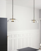Modern Round Glass and Brass Pendant Light Fixture for Contemporary Interior Lighting