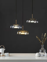 Modern Round Glass and Brass Pendant Light Fixture for Contemporary Interior Lighting