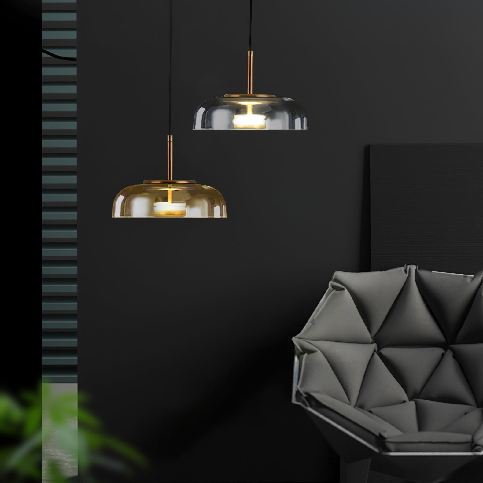 Modern Round Glass and Brass Pendant Light Fixture for Contemporary Interior Lighting