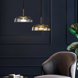 Modern Round Glass and Brass Pendant Light Fixture for Contemporary Interior Lighting