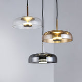 Modern Round Glass and Brass Pendant Light Fixture for Contemporary Interior Lighting
