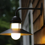 Modern Round Iron and Glass Outdoor Wall Lantern Waterproof Exterior Lighting Sconce in Black Finish
