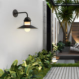 Modern Round Iron and Glass Outdoor Wall Lantern Waterproof Exterior Lighting Sconce in Black Finish