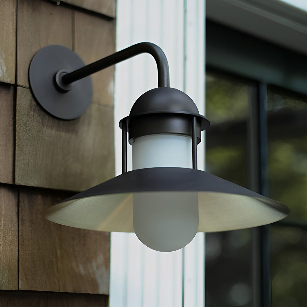 Modern Round Iron and Glass Outdoor Wall Lantern Waterproof Exterior Lighting Sconce in Black Finish