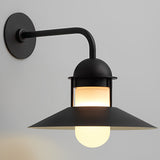 Modern Round Iron and Glass Outdoor Wall Lantern Waterproof Exterior Lighting Sconce in Black Finish